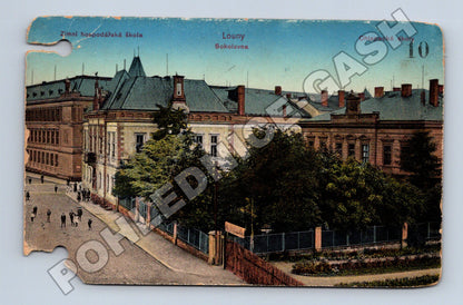 Pohlednice Louny Zimní hospodářská škola a Sokolovna (M33051)