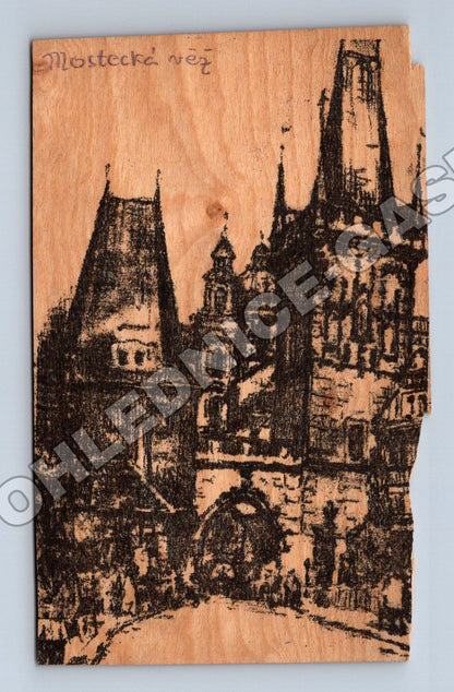Pohlednice Mostecká věž kresba na dřevě (M33057)