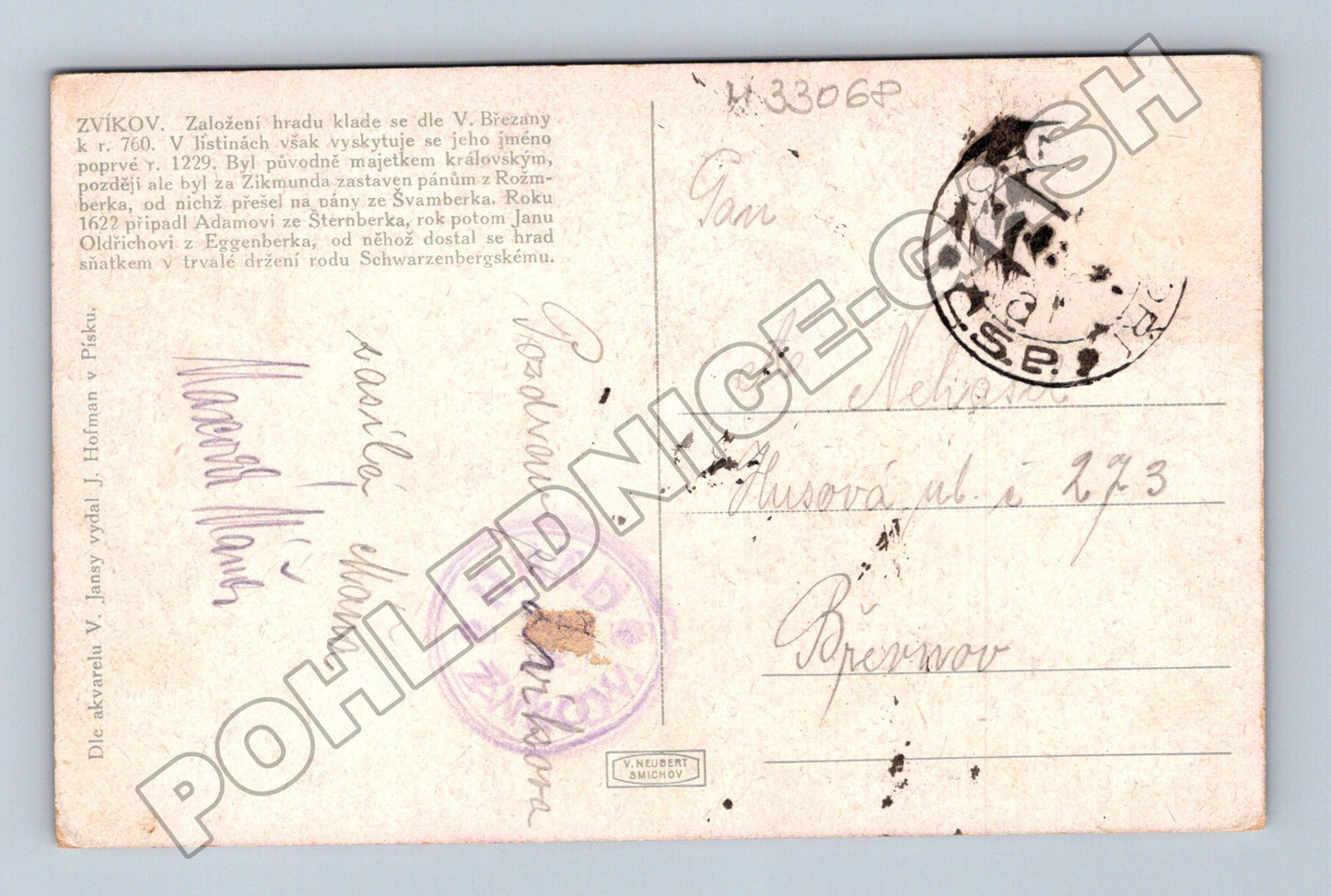 Pohlednice Zvíkov hrad akvarel (M33068)