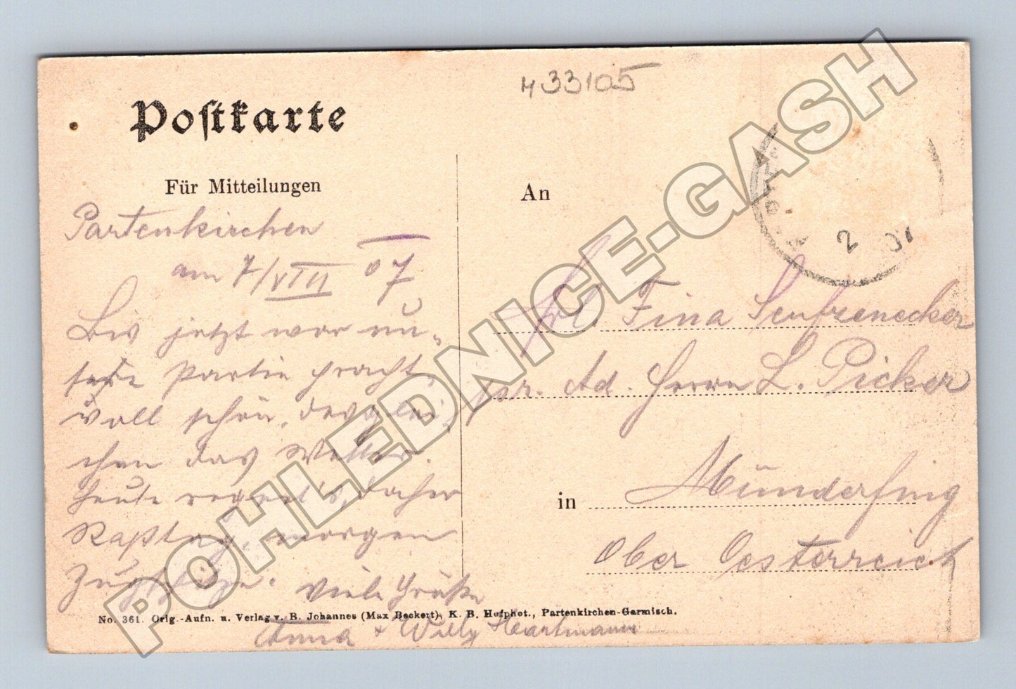 Pohlednice Německo Partnachklamm 1907 (M33105)