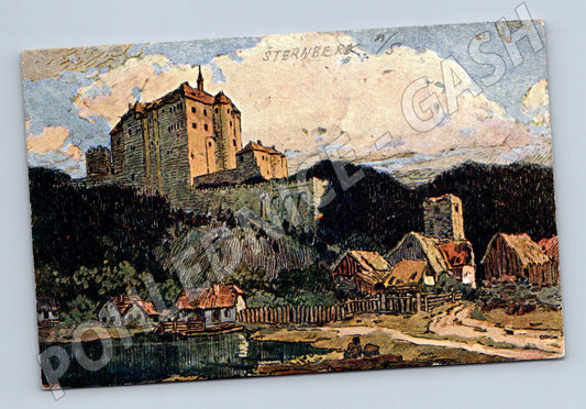 Pohlednice hrad Šternberk kresba popis (M3312)