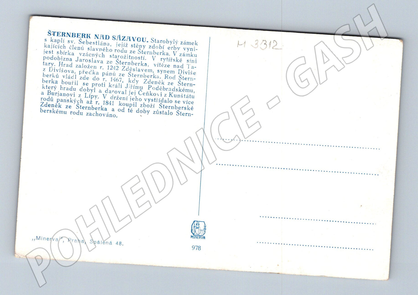 Pohlednice hrad Šternberk kresba popis (M3312)