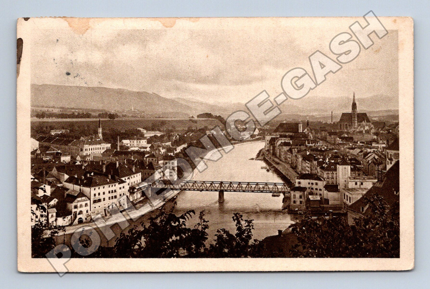 Pohlednice Rakousko město s řekou a mostem 1916 (M33124)