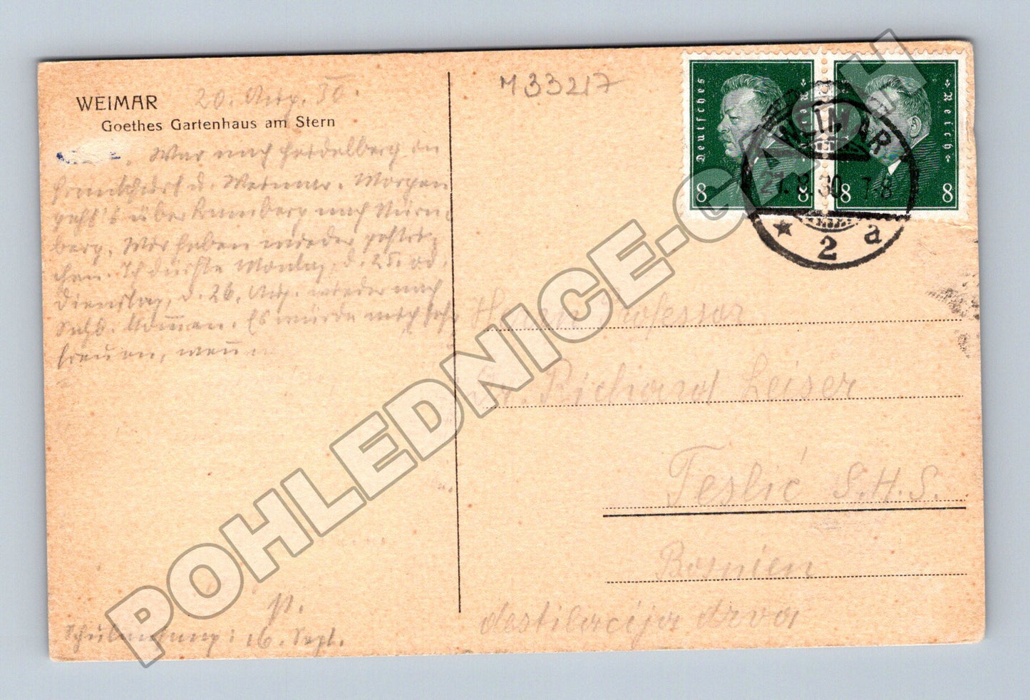 Pohlednice Německo Weimar Goethes Gartenhaus 1938 (M33217)