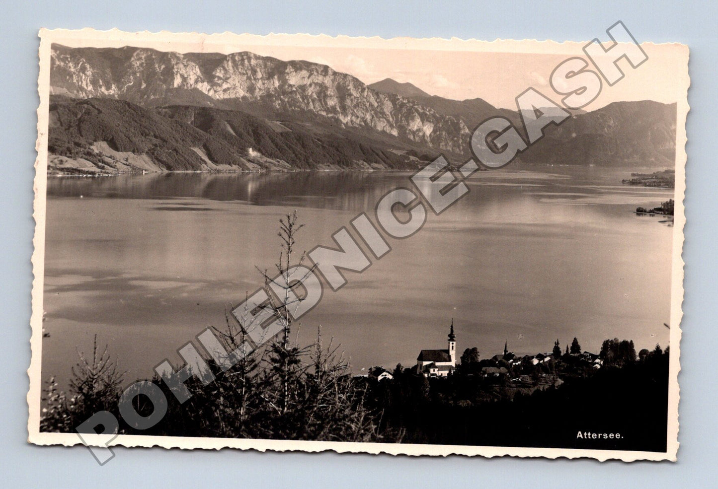 Pohlednice Rakousko Attersee jezero a vesnice 1937 (M33252)