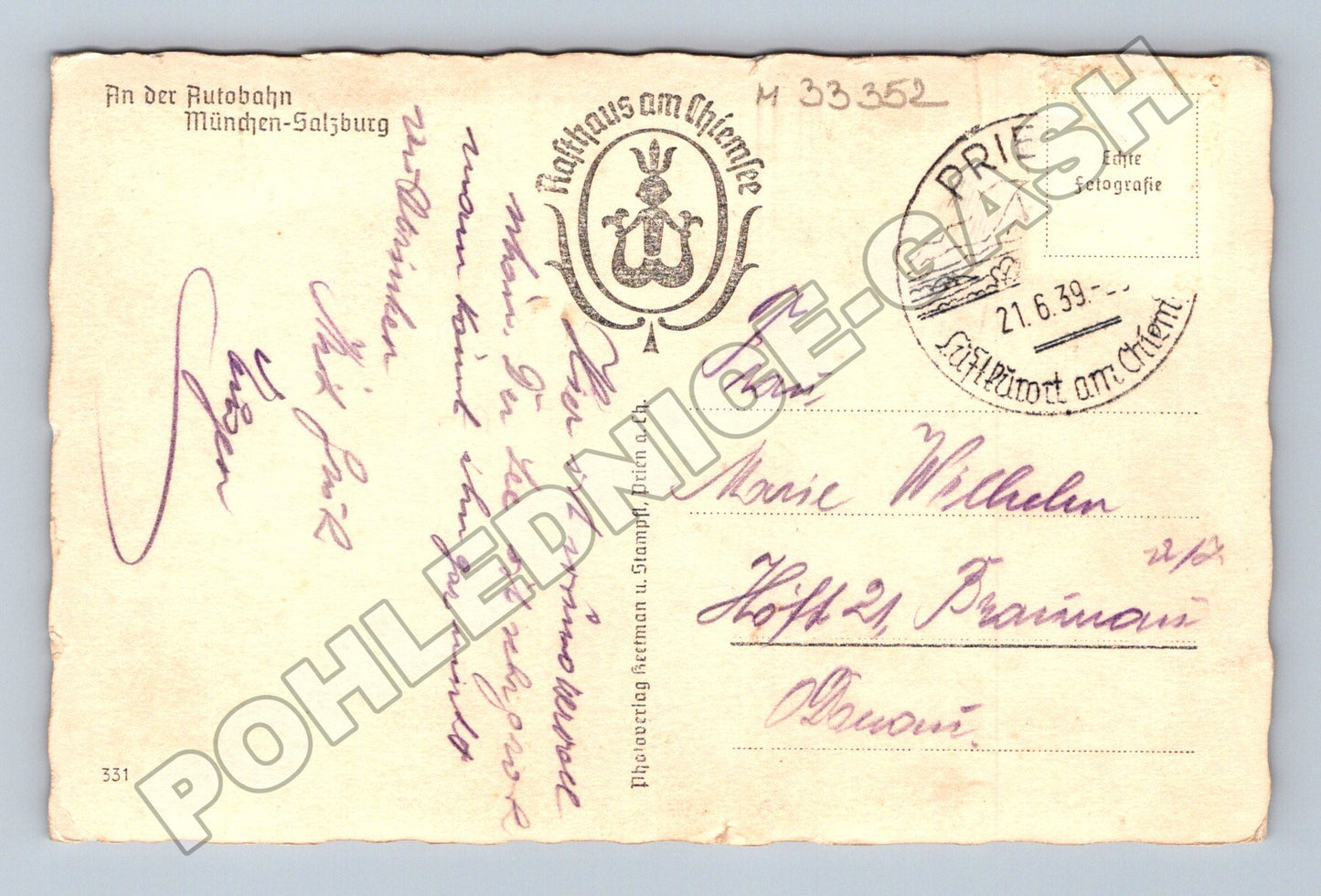 Pohlednice Německo Chiemsee Rasthaus a hory 1939 (M33352)