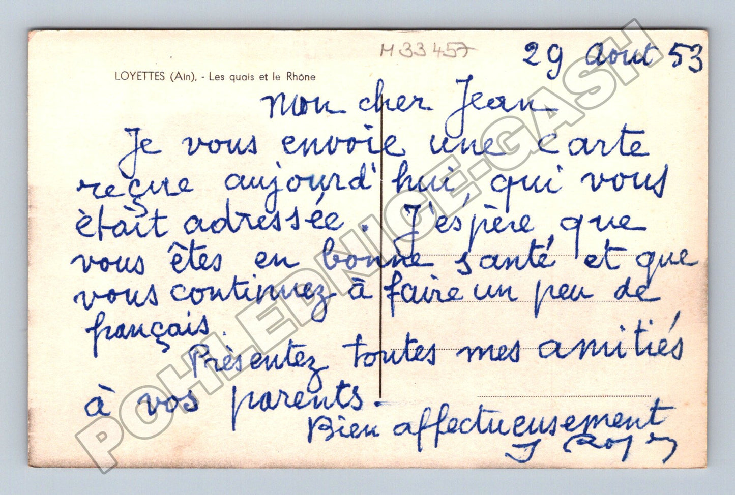 Pohlednice Francie Loyettes nábřeží a kostel 1953 (M33457)