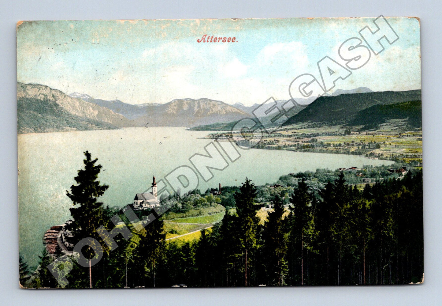 Pohlednice Rakousko Attersee jezero kostel 1906 (M33468)