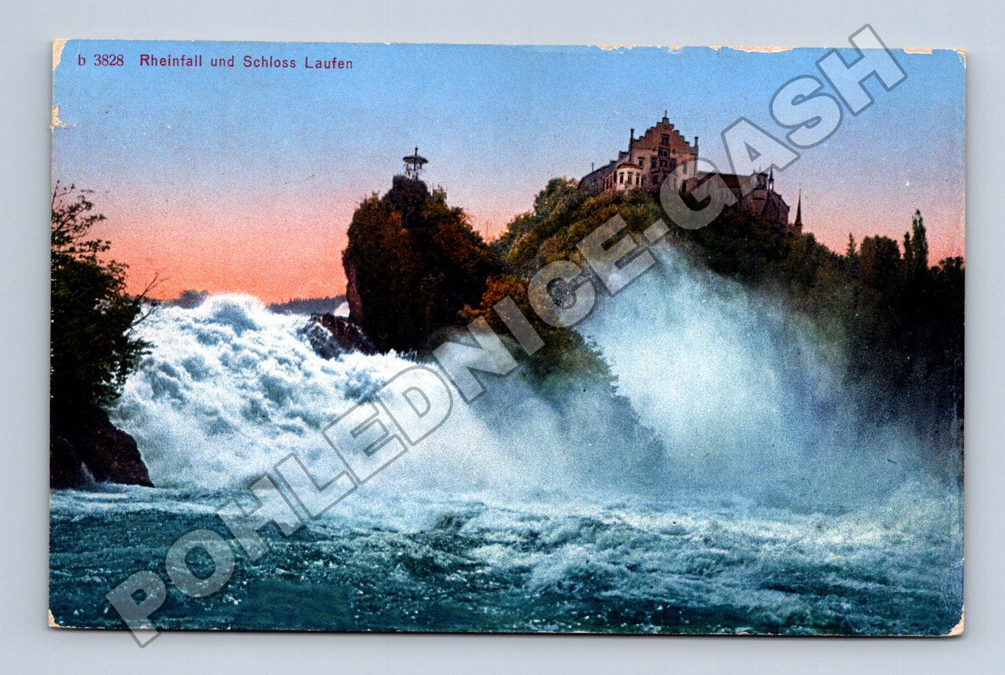 Pohlednice Švýcarsko Rheinfall a zámek Laufen 1908 (M33492)