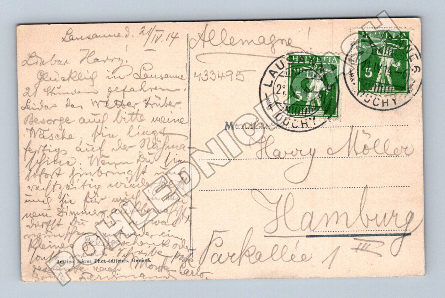 Pohlednice Švýcarsko Lac Léman vlny 1914 (M33495)