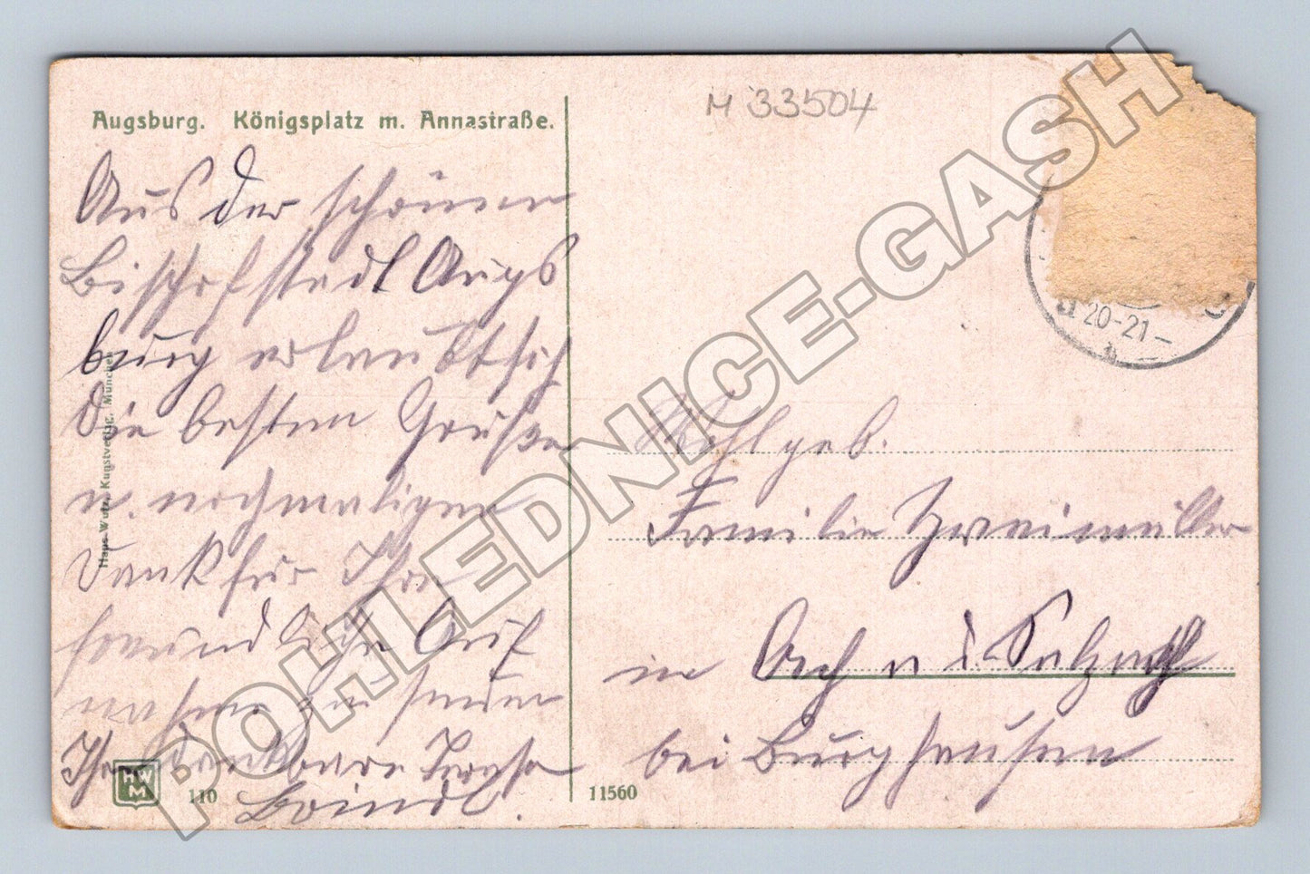Pohlednice Německo Augsburg Königsplatz m. Annastraße 1920 (M33504)