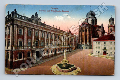 Pohlednice Německo Passau Residenz s kašnou 1922 (M33506)