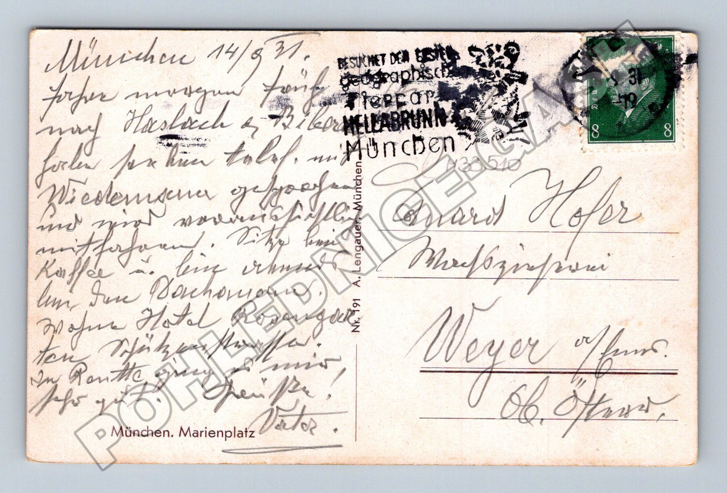 Pohlednice Německo Mnichov Marienplatz 1931 (M33510)