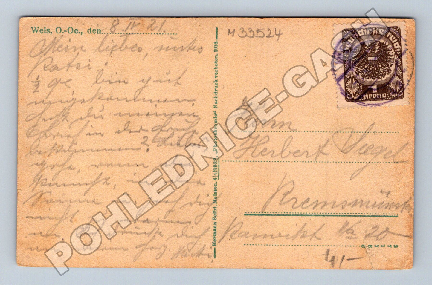 Pohlednice Rakousko Wels Marienwarte 1921 (M33524)