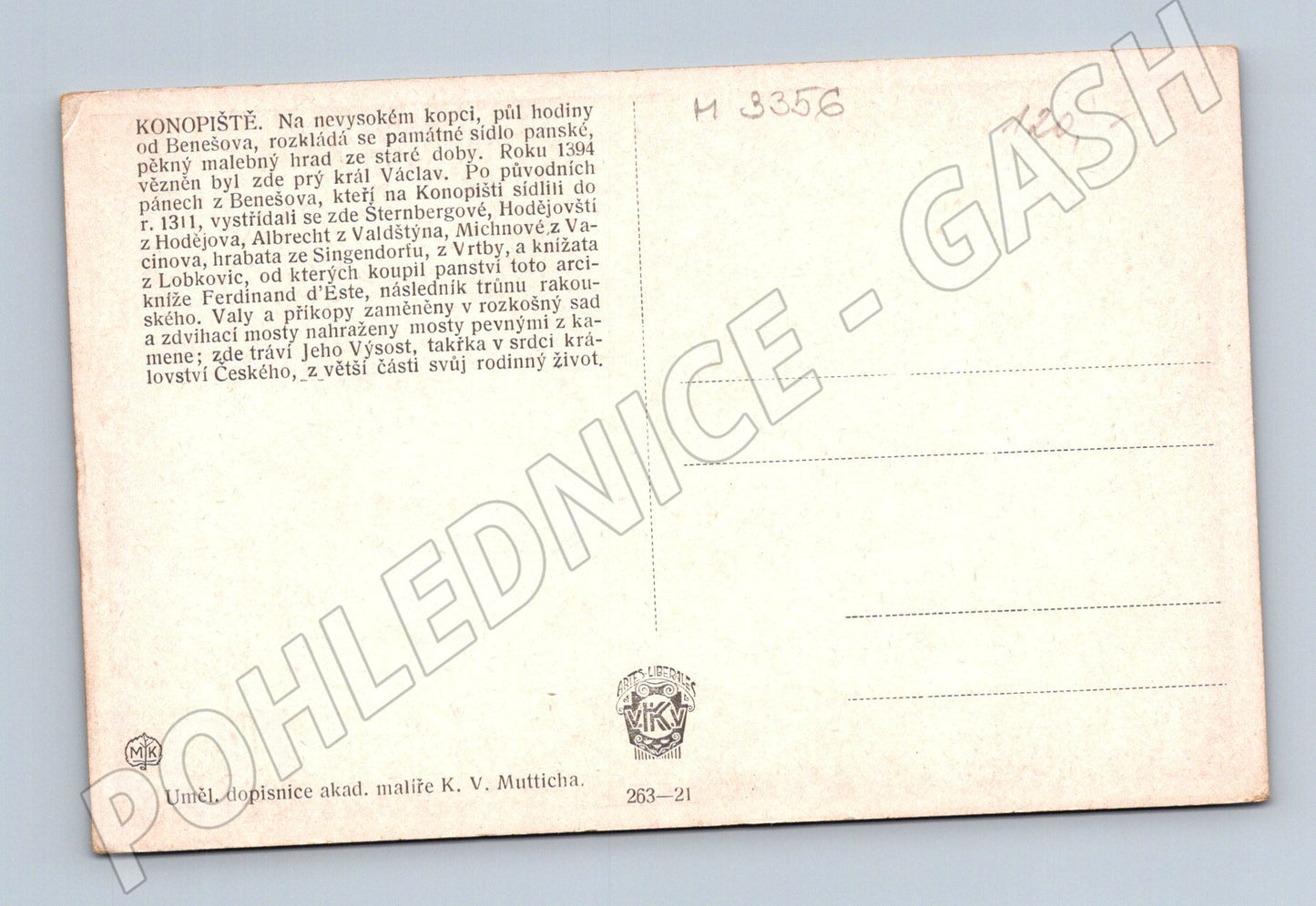 Pohlednice Konopiště malba K V Muttich (M3356)
