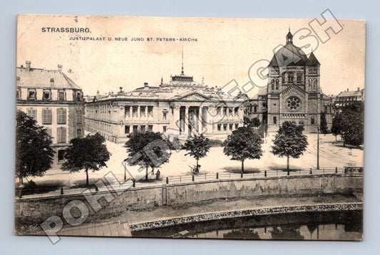Pohlednice Německo Strassburg Justizpalast a kostel 1906 (M33598)
