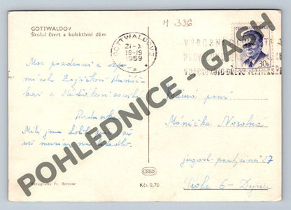 Pohlednice Gottwaldov školní čtvrť kolektivní dům 1959 (M336)