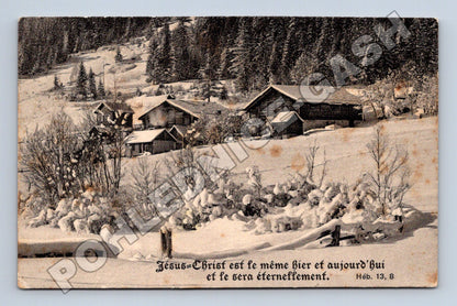 Pohlednice Švýcarsko zimní krajina chalupy 1909 (M33627)