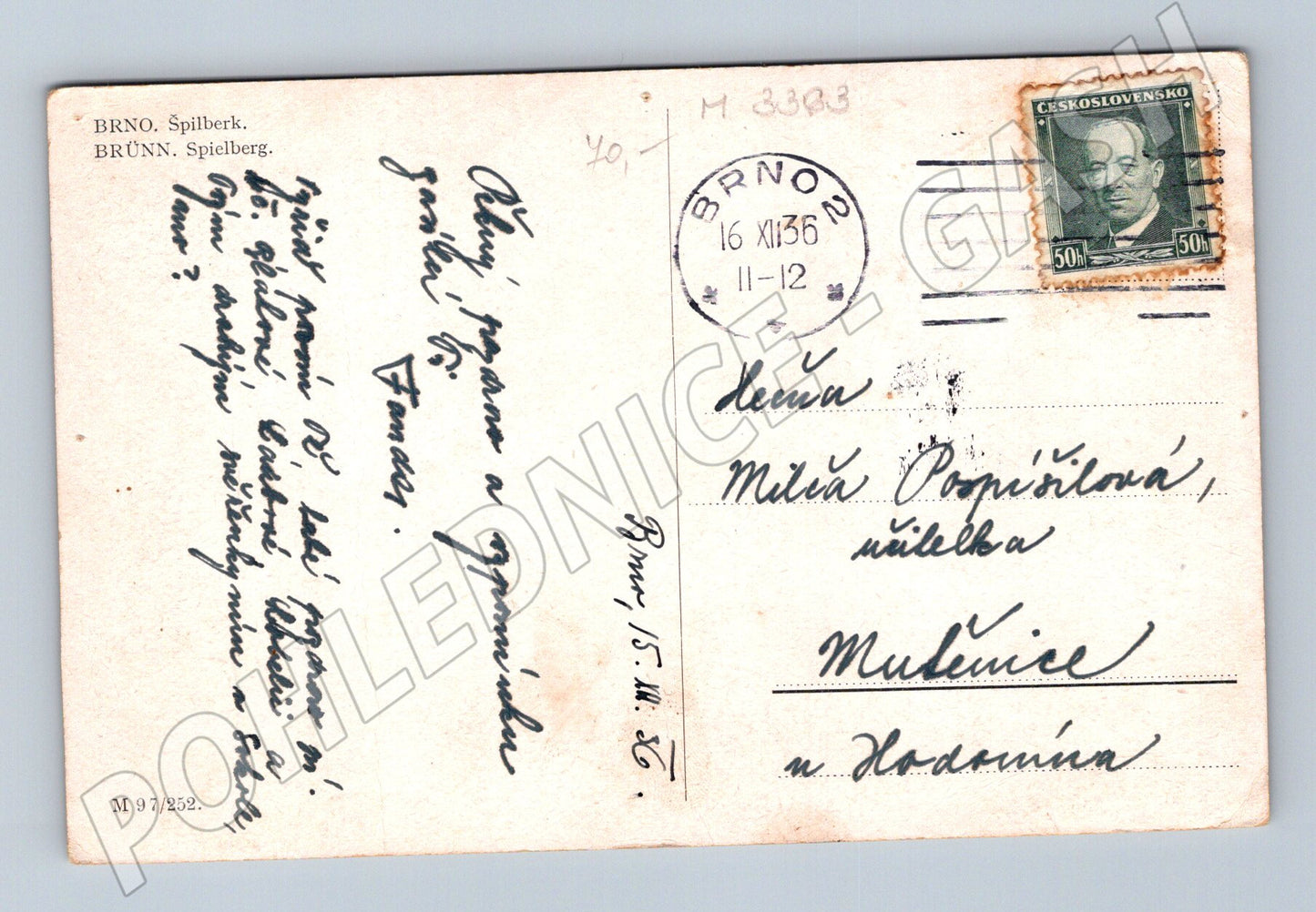 Pohlednice Brno Špilberk 1936 (M3363)