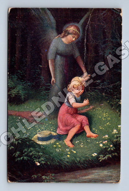 Pohlednice Anděl strážný s dítětem v květinách (M33694)