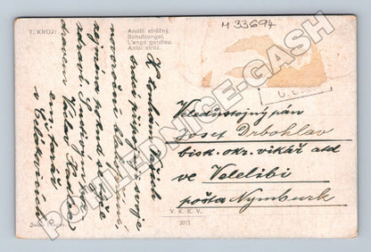 Pohlednice Anděl strážný s dítětem v květinách (M33694)