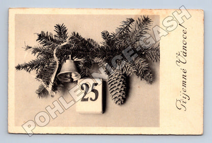 Pohlednice Vánoční motiv zvonek a 25 (M33740)
