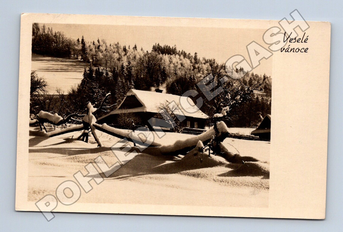 Pohlednice zimní krajina chalupa Veselé vánoce 1937 (M33745)