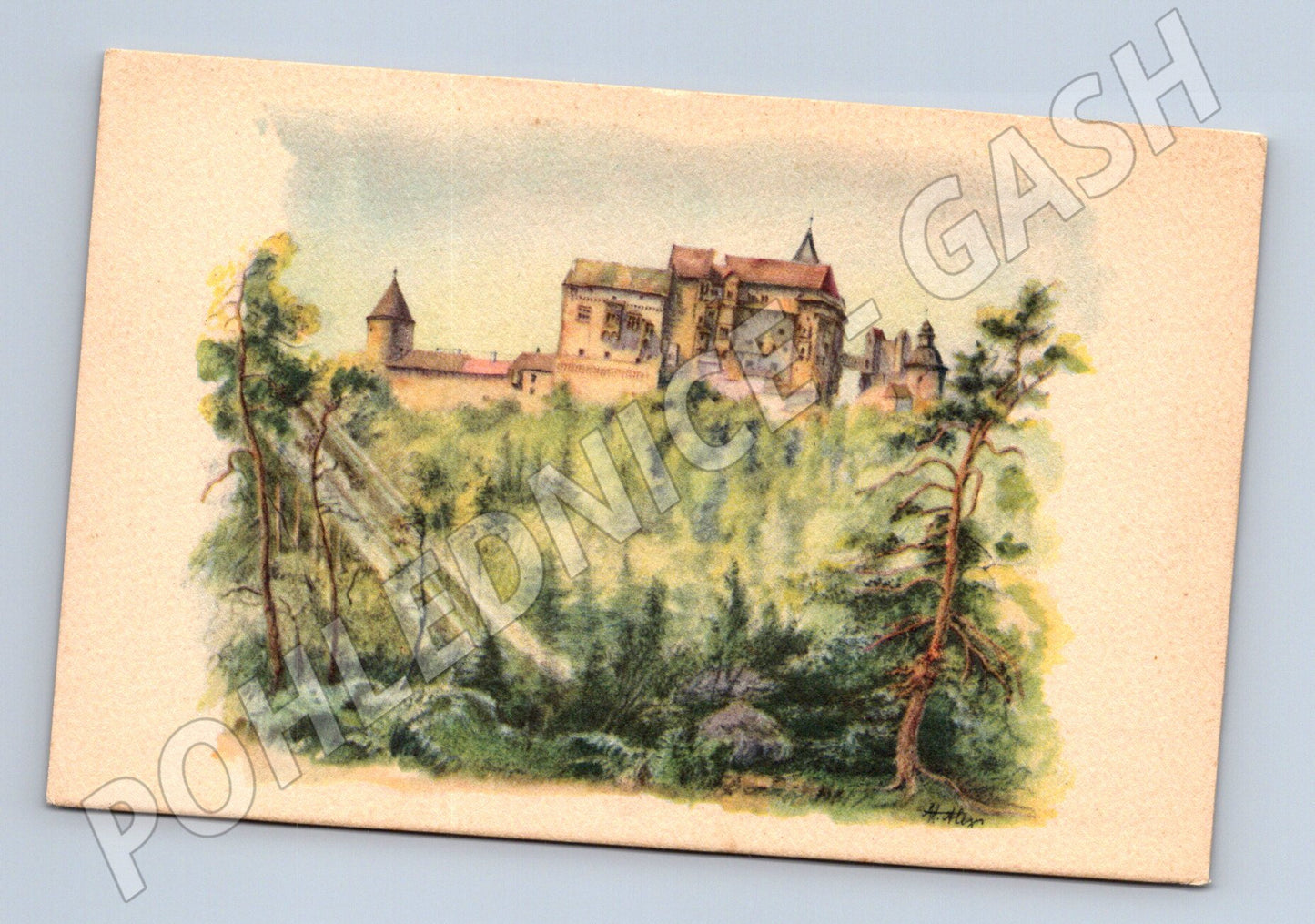 Pohlednice Pernštejn reprodukce malby (M3378)