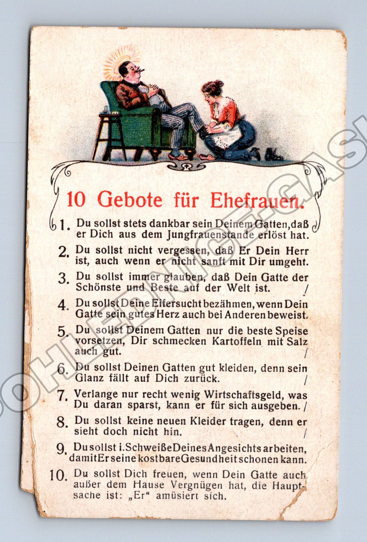 Pohlednice 10 přikázání pro manželky humorný motiv (M33794)