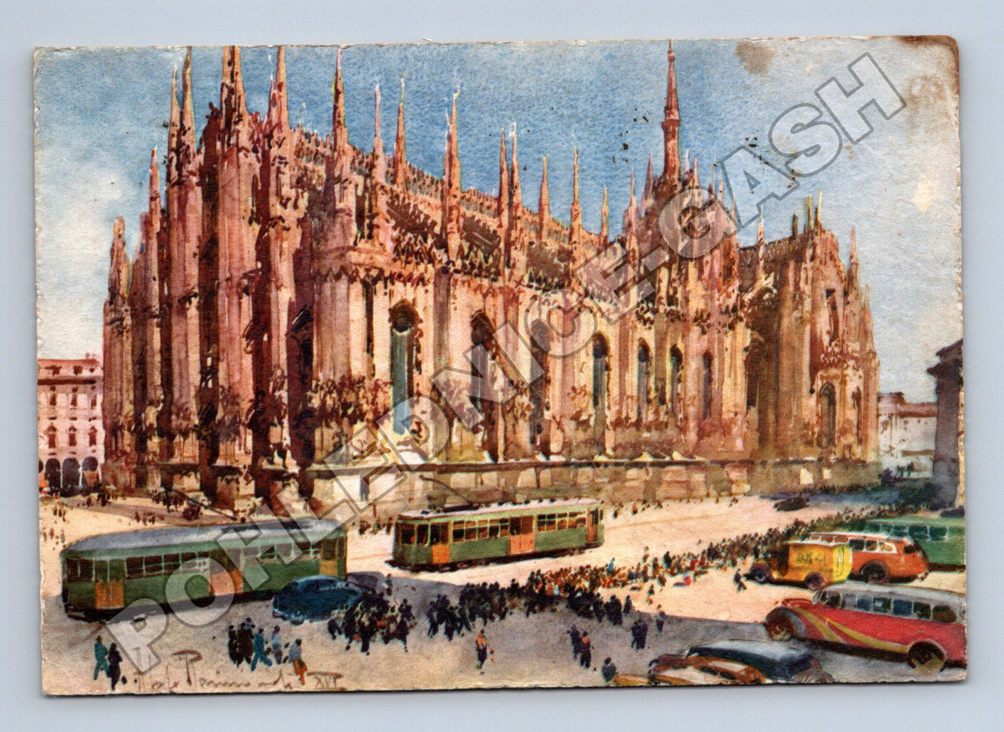 Pohlednice Itálie Milano Duomo s tramvajemi 1938 (M33873)