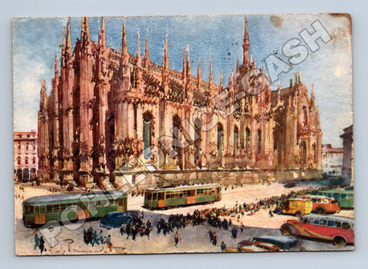 Pohlednice Itálie Milano Duomo s tramvajemi 1938 (M33873)