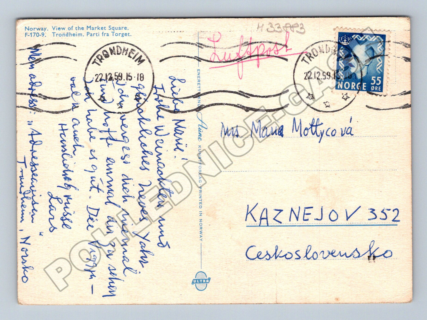 Pohlednice Norsko Trondheim tržiště 1959 (M33883)
