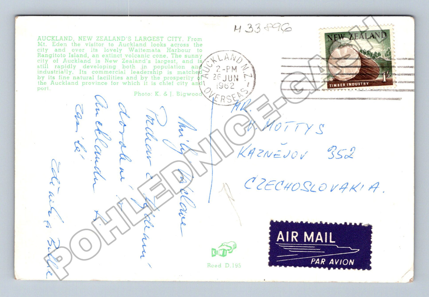 Pohlednice Nový Zéland Auckland panorama města 1962 (M33896)