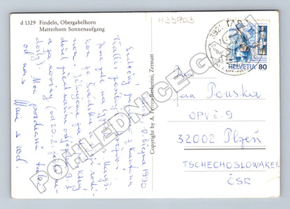 Pohlednice Švýcarsko Findeln Matterhorn chalupy 1990 (M33903)