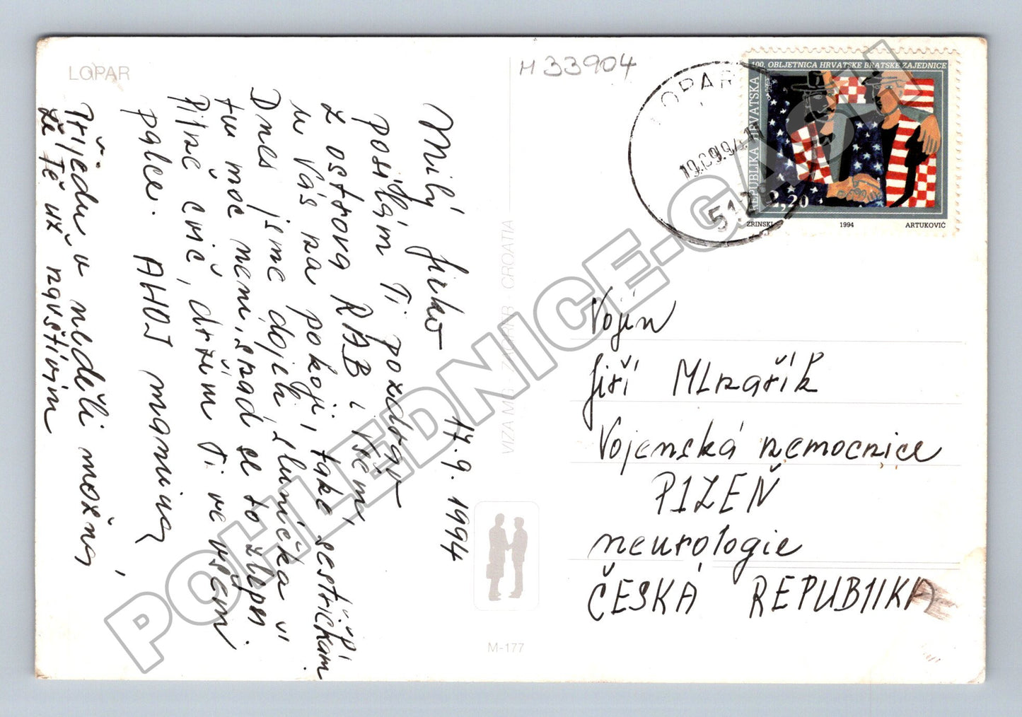 Pohlednice Chorvatsko Lopar pláž 1994 (M33904)