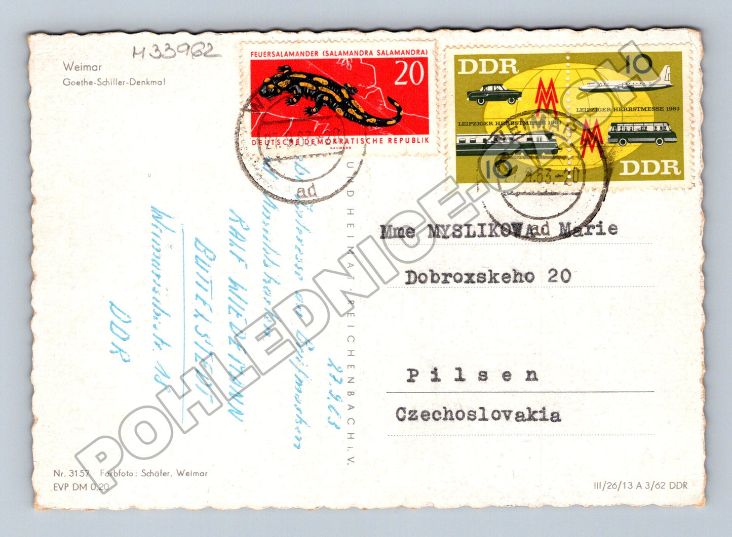 Pohlednice Německo Weimar Goethe-Schiller-Denkmal 1965 (M33962)