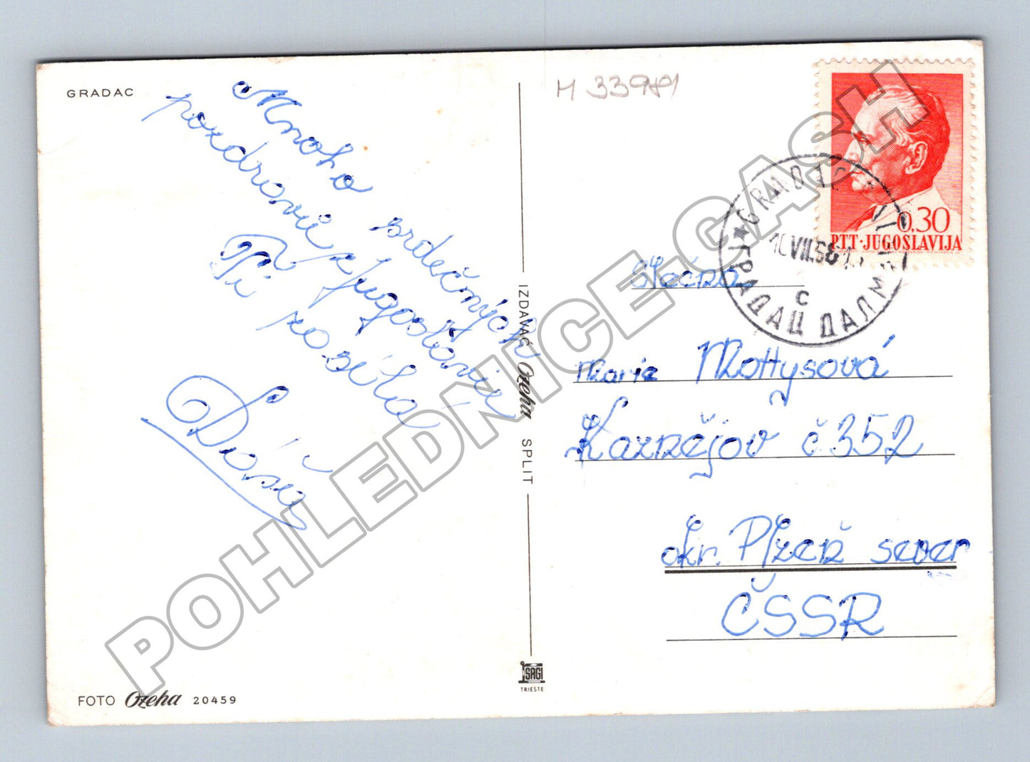 Pohlednice Chorvatsko Gradac letecký pohled 1967 (M33981)