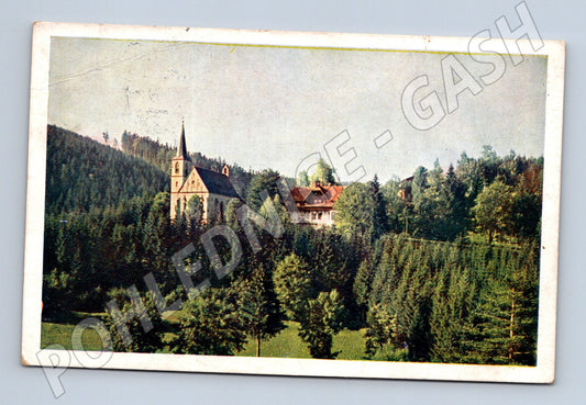 Pohlednice Krkonoše Janské Lázně kostel 1937 (M3400)