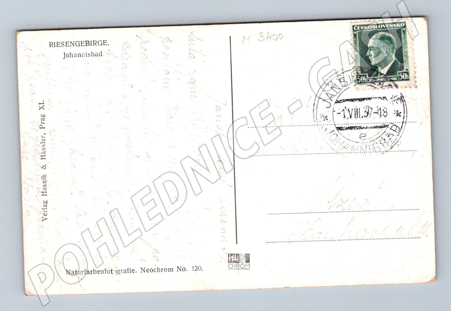 Pohlednice Krkonoše Janské Lázně kostel 1937 (M3400)