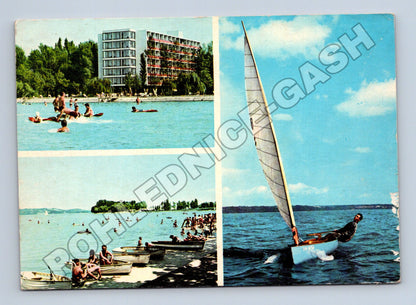 Pohlednice Maďarsko Balaton pláž hotel plachetnice 1979 (M34019)