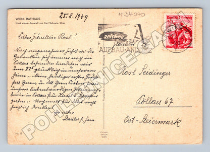 Pohlednice Rakousko Vídeň Radnice 1949 (M34040)