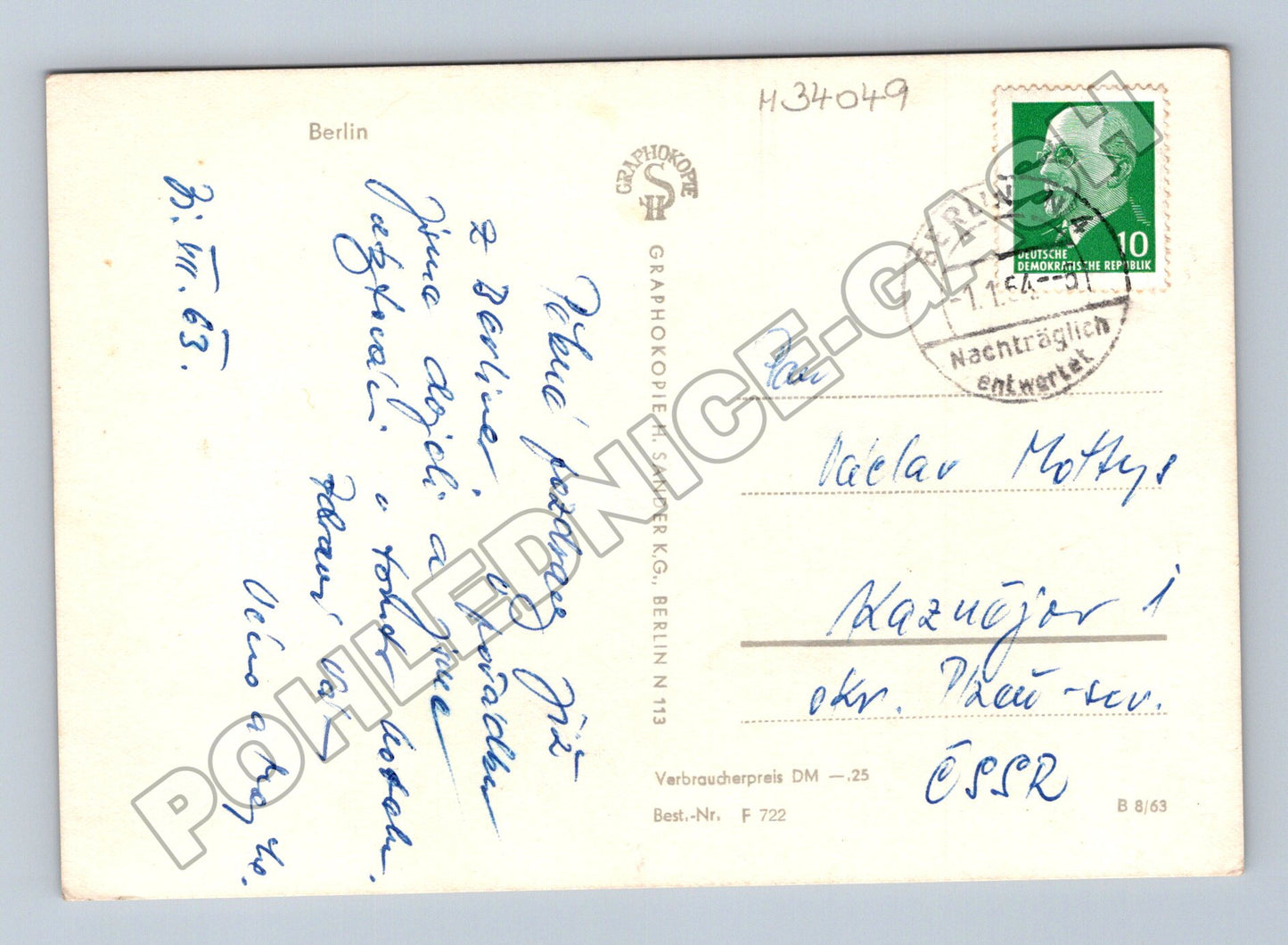Pohlednice Německo Berlin Hotel Johannishof 1963 (M34049)