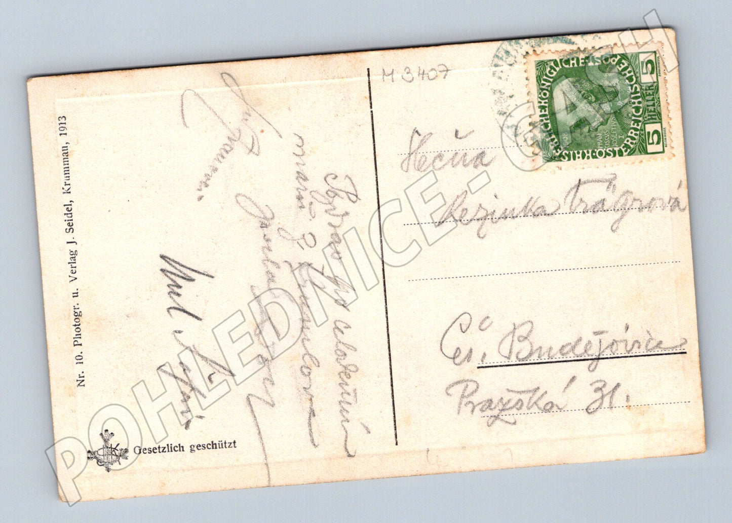 Pohlednice Český Krumlov Radniční ulice 1913 (M3407)