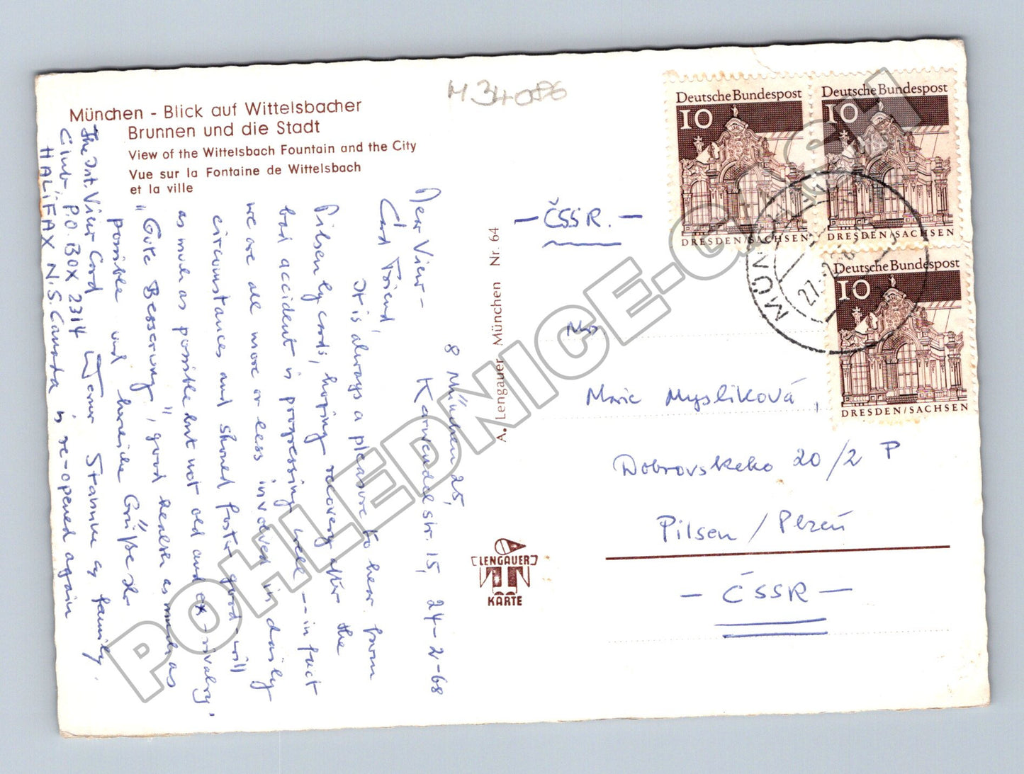 Pohlednice Německo Mnichov Wittelsbacher Brunnen 1968 (M34086)