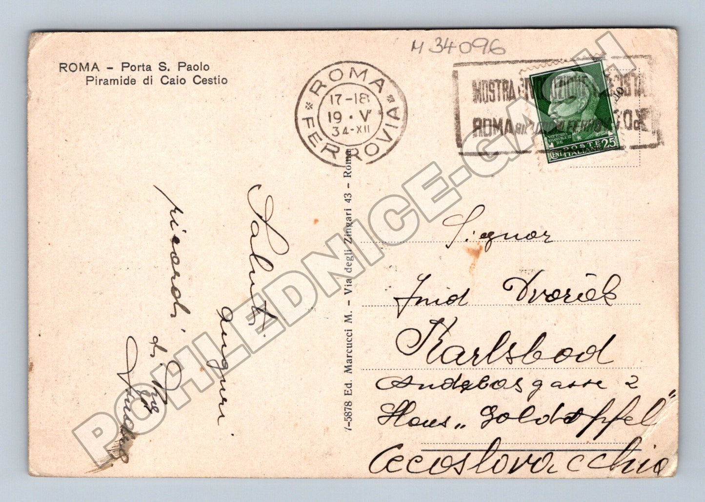 Pohlednice Itálie Řím Porta S. Paolo, Piramida Cestia 1934 (M34096)