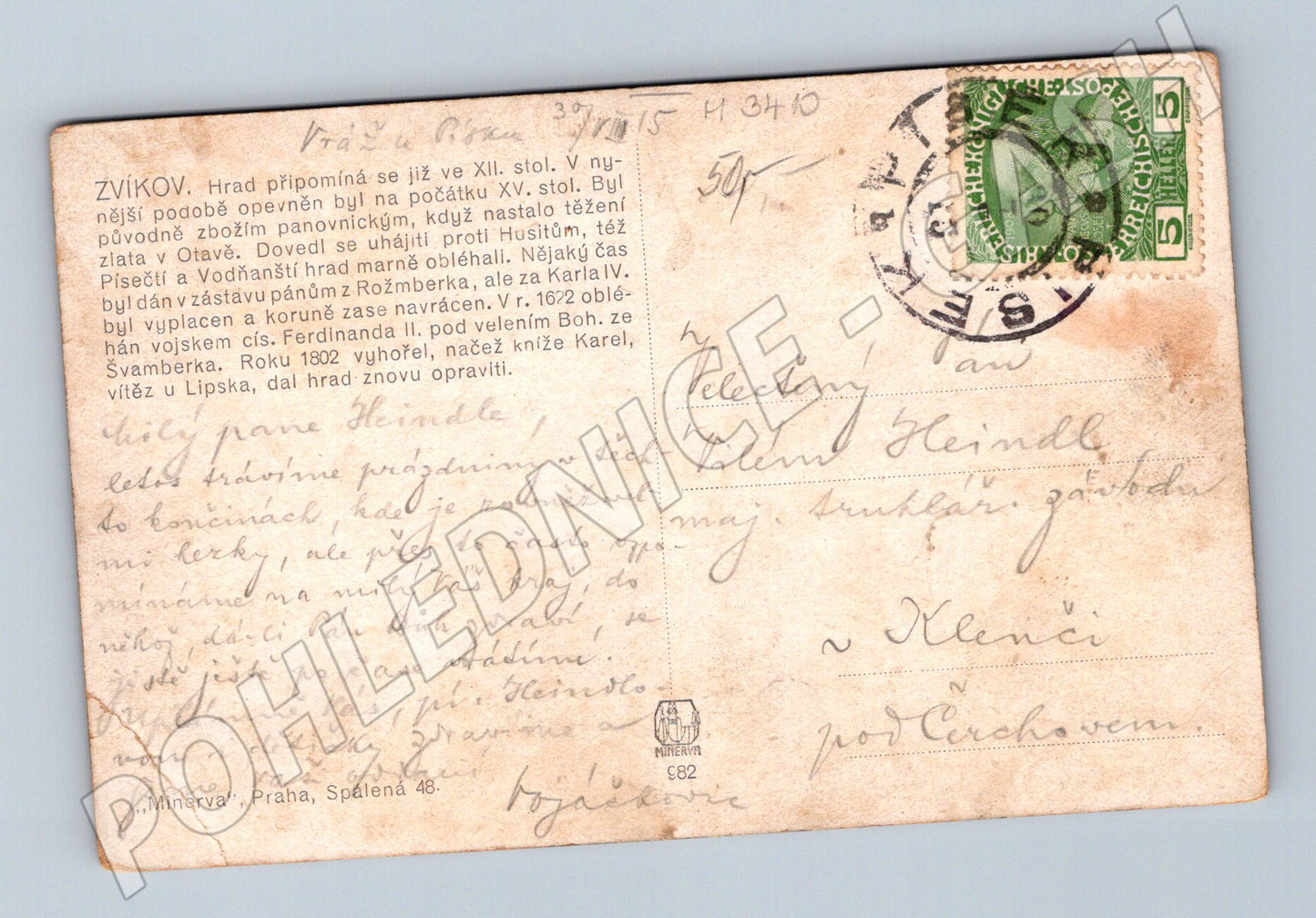 Pohlednice Hrad Zvíkov kolorovaný motiv (M3410)