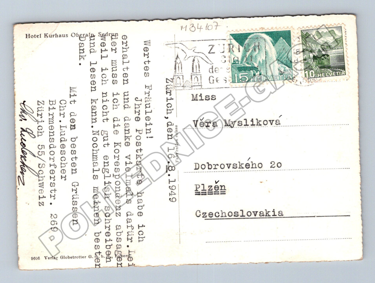 Pohlednice Švýcarsko Sedrun s Piz Ner 1949 (M34107)