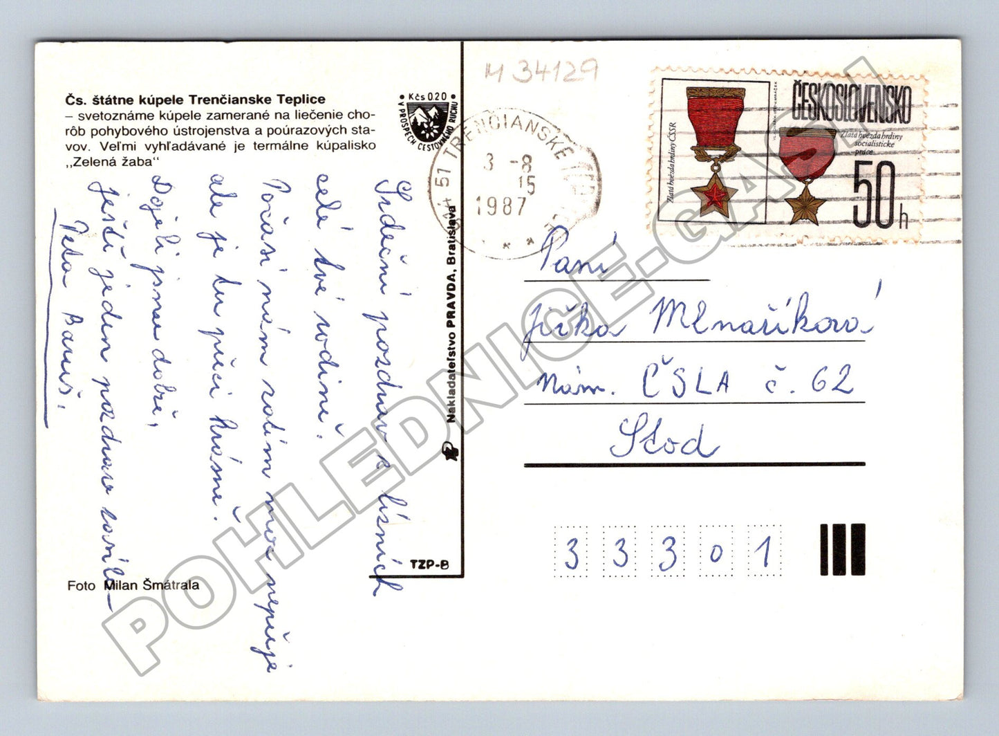 Pohlednice Slovensko Trenčianske Teplice 1987 (M34129)