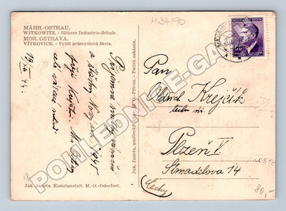 Pohlednice Ostrava Vítkovice Vyšší průmyslová škola 1944 (M34190)