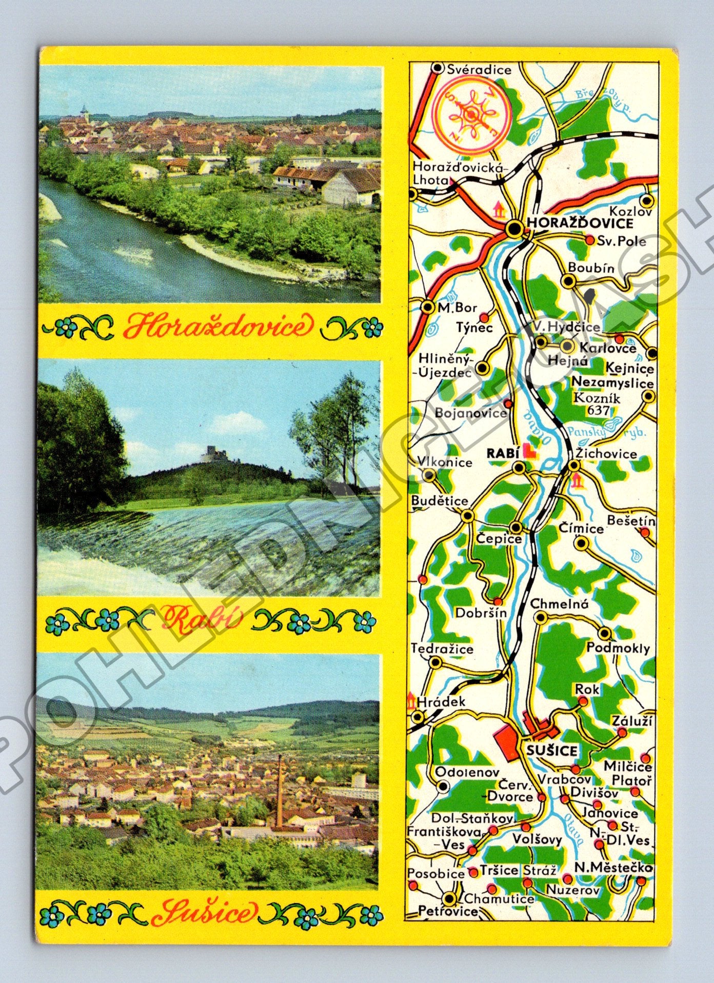 Pohlednice Horažďovice Hrad Rabí Sušice mapa 1970 (M34192)